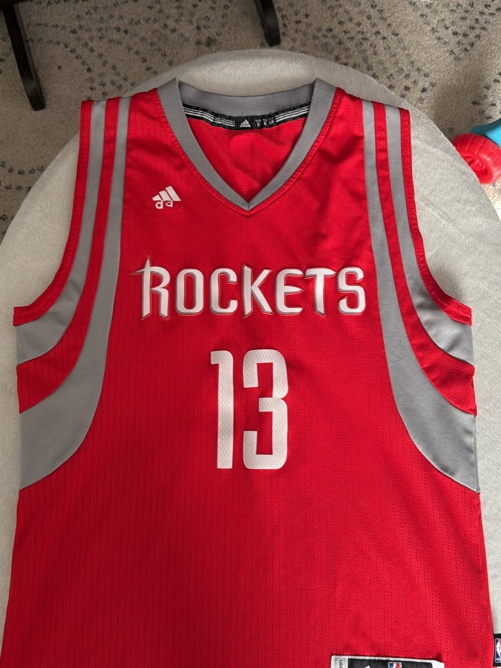 adidas Red and Gray Rockets #13 Basketball Jersey